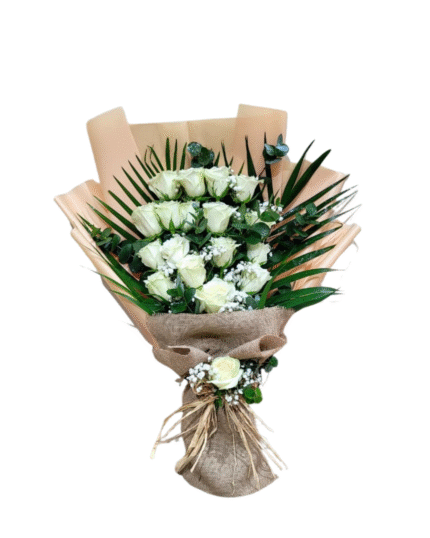 15 White roses bouquet