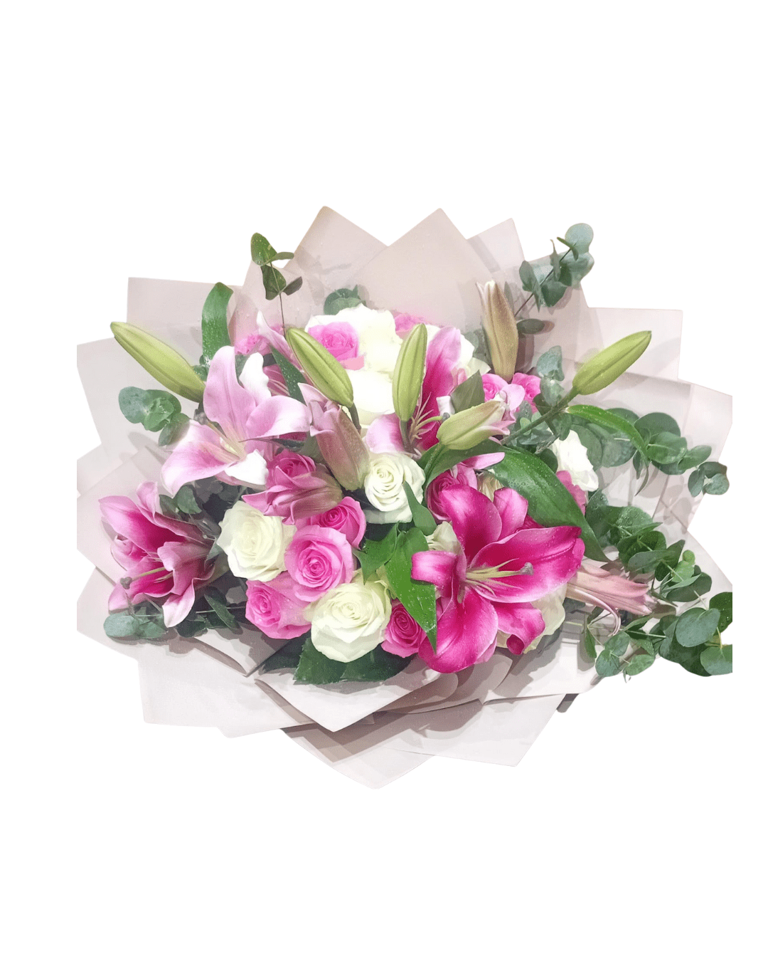 4 Pink lilies and mix roses