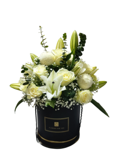 6 White flowers in box